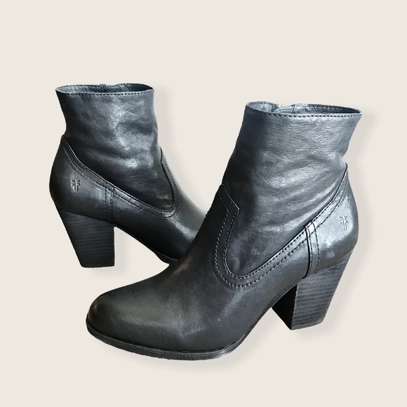 Frye Essa Black Leather Everyday Fall/Winter/Spring Classic Heeled Ankle Booties - Picture 12 of 16